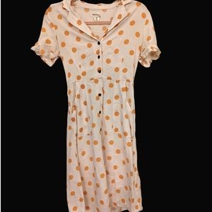 Monteau Polka Dot Collared Linen Dress